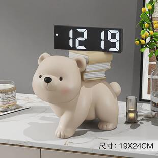 创意熊摆件酒柜电子时钟轻奢客厅电视柜数字家居装饰品床头柜摆台