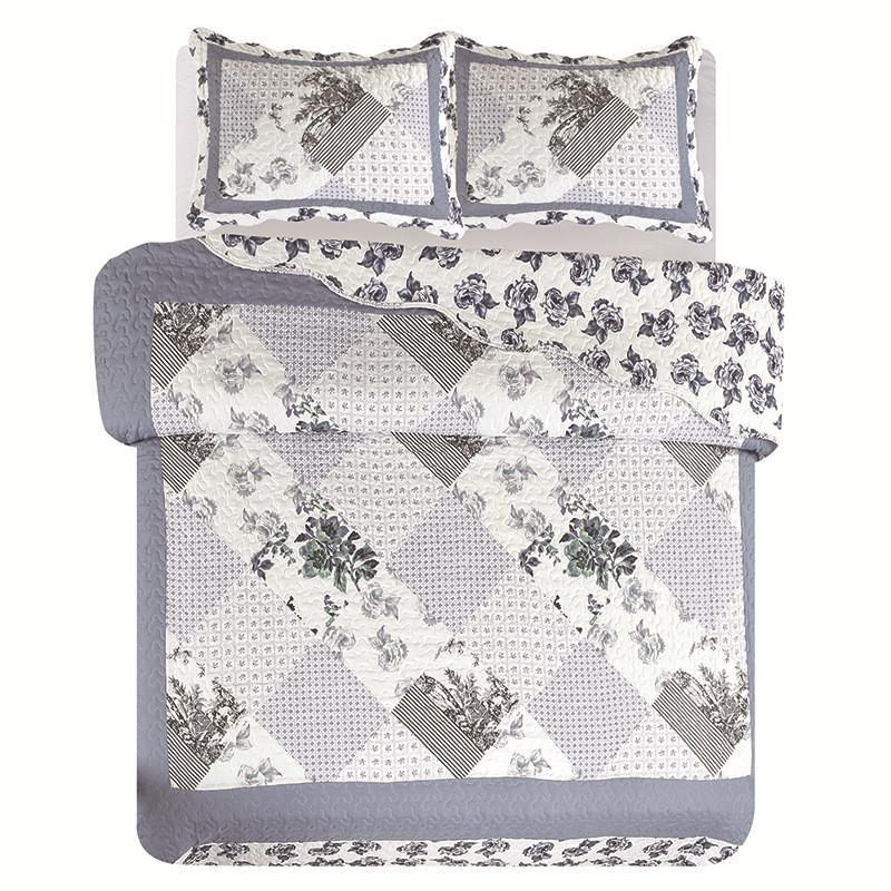 美式印花绗缝床盖三件套水洗磨毛布夹缝被三件套绗棉床单供应批发