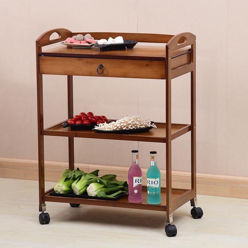 楠竹火锅店菜架子多层实木移动餐车家用厨房柜置物架美容院小推车