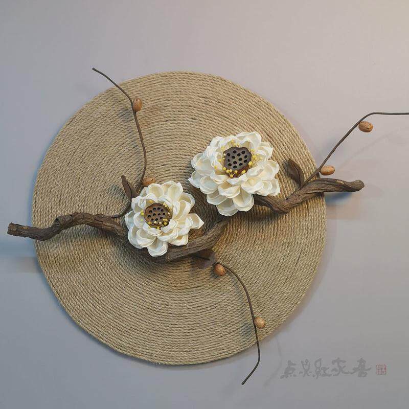 睡莲清韵麻绳圆形装饰画禅意新中式家居干花挂件壁饰玄关民宿墙饰