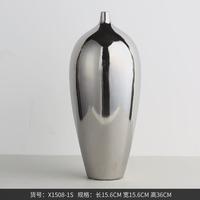 電鍍bestwest銀色輕奢柱狀陶瓷花瓶擺件家居軟裝客廳餐桌花器