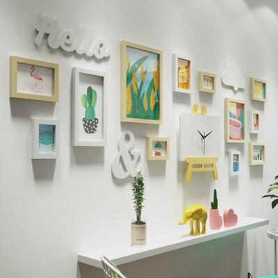 高分子7364艺术创意照片墙北欧组合相框装饰绘画板真钟表可换相片