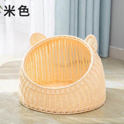 仿藤猫窝夏季四季通用半封闭式猫咪宠物窝透气可水洗手工藤编猫窝