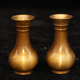 古玩杂项仿古摆件旧纯铜小花瓶一对物件做装饰品收藏