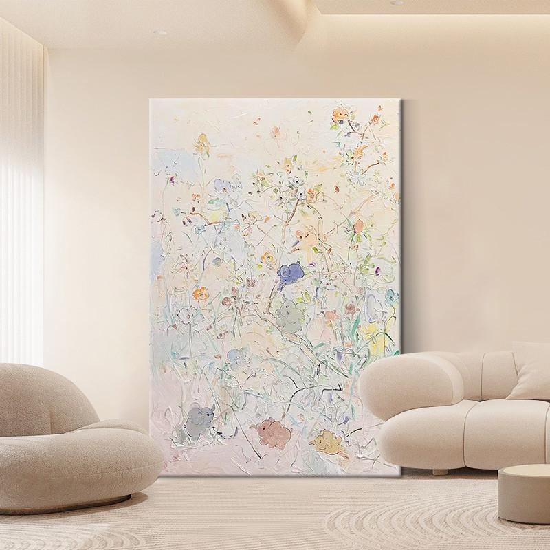 奶油风肌理挂画客厅小众艺术抽象手绘油画玄关原木风丙烯装饰壁画图片
