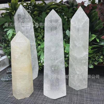 天然白水晶原石打磨单尖六棱柱子水晶大柱子居家办公桌面大摆件
