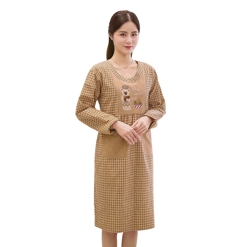 0fe9围裙韩版时尚家用女防水防油罩衣厨房成人长袖可爱围腰工作服