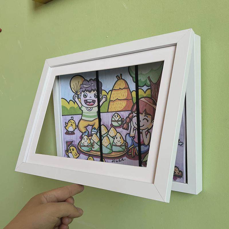 儿童画储存式画框磁吸翻盖收纳装裱画画作品A4画纸奖状展示相框