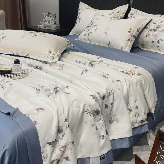 水洗天丝冷感夏被四件套冰丝夏凉被感可水洗印花凉空调被直播爆款