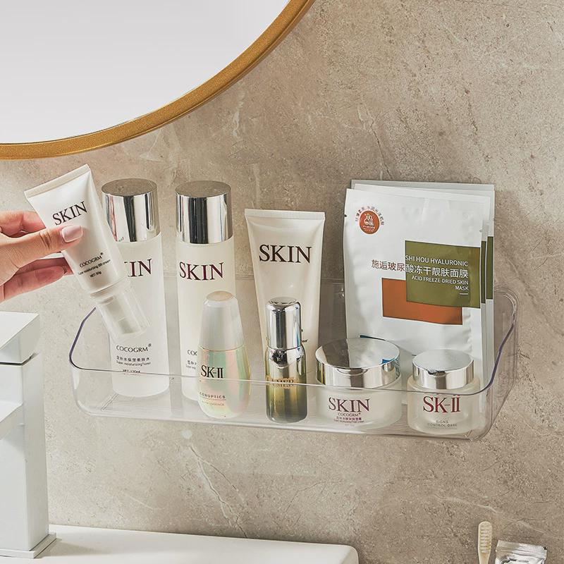 透明PET免打孔浴室置物架吸壁式卫浴收纳挂篮挂架收纳架