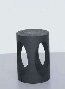 j4c实木树墩碳化黑色原木木墩艺术摆件根雕木墩坐凳家用客厅茶几