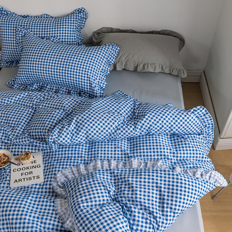 si6kins公主风四件套床单少女心床笠水洗棉荷叶边被套床上用品三