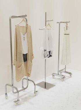 服装店展示架落地式中岛正挂架不锈钢拉丝女装店挂衣架货架陈列架