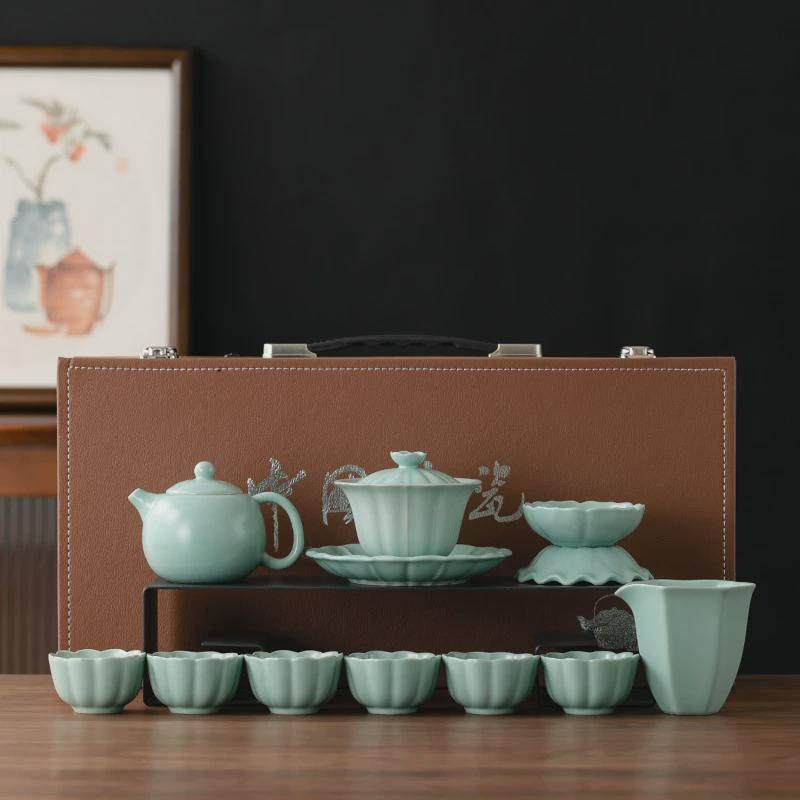 汝窑陶瓷喝茶家用功夫茶具套装中式茶壶茶杯泡茶具套装办公礼品装,餐饮具,功夫茶具,淘宝优惠券,粉丝福利购,淘宝优惠卷