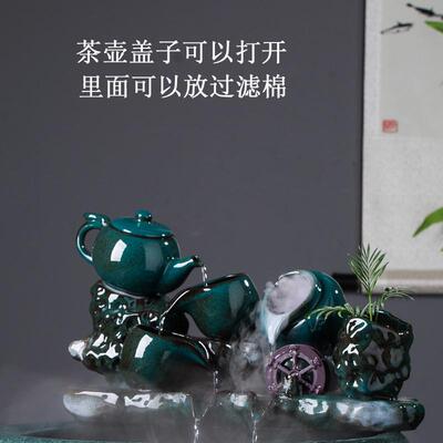 陶瓷流水喷泉招财加湿器循环水过滤器增氧养鱼盆客厅摆件家用造景