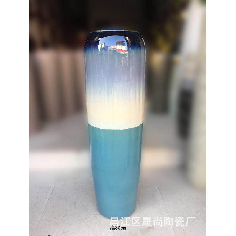 落地花瓶三件组合摆件颜色釉兰色花瓶客厅装饰地中海新中式