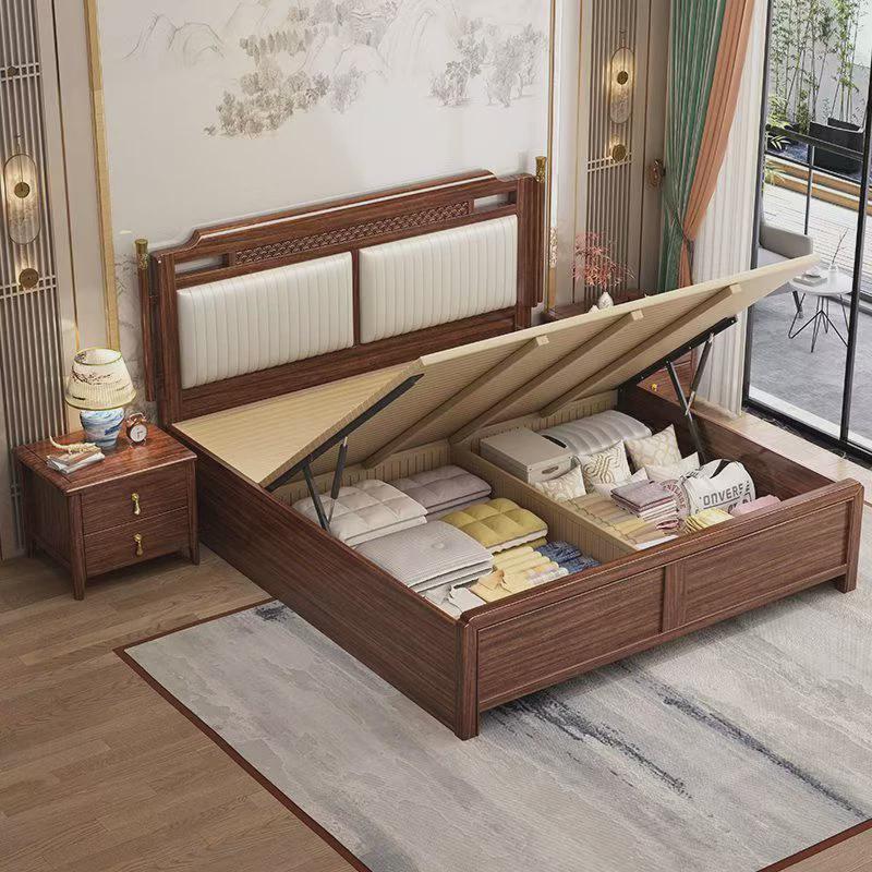 新中式储物婚床现代轻奢卧室1.8米双人大床中小户型乌金木实木床