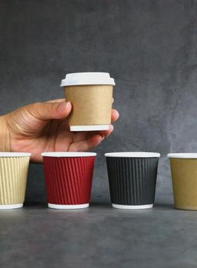 4oz100毫升7oz200ml一次性双层牛皮纸结婚咖啡瓦楞杯冷热防烫带盖