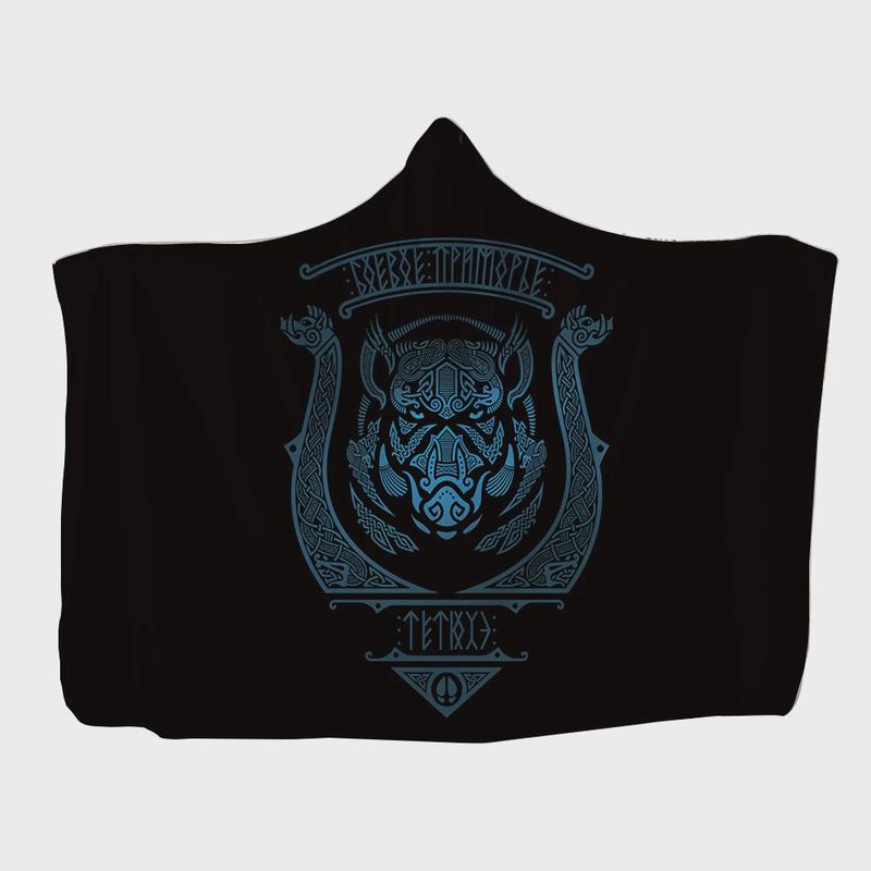 维京人款厂家毯连帽毯子儿童绒毯披风批发双层保暖披肩毛毯