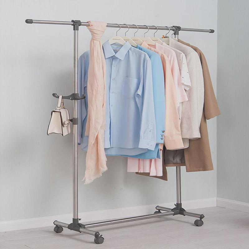 热销晾不锈钢内单杆式挂衣架衣架落地卧室伸缩衣架简易小型阳台晒