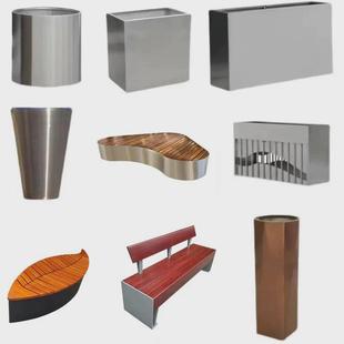 花箱户外不锈钢铁艺院外摆商业街种菜箱防腐木庭花槽护栏景观绿植