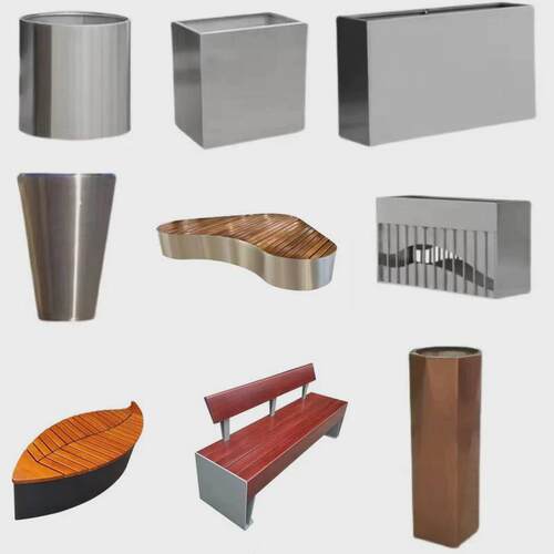 花箱户外不锈钢庭院外摆商业街种菜箱防腐木铁艺花槽护栏景观绿植