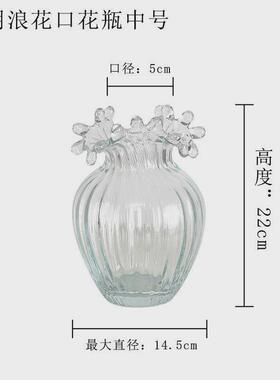 欧式轻奢创意口浪花网红款花瓶摆件客厅插花水养北欧简约玻璃透明