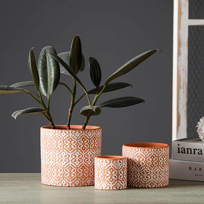 雕花直筒机雕陶瓷花盆北欧创意透气多肉绿植盆栽仙人掌红陶花盆,鲜花速递/花卉仿真/绿植园艺,花盆,淘宝优惠券,粉丝福利购,淘宝优惠卷
