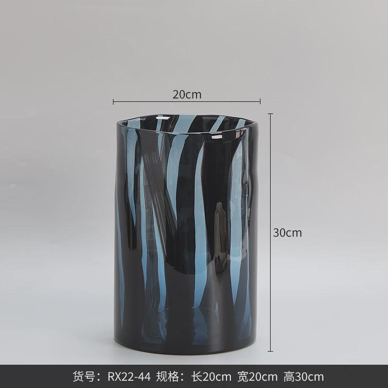 博西家居彩色水墨高档直筒轻奢玻璃花器家居软装饰品客厅花瓶