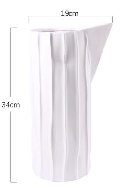 直筒捏园艺陶瓷盆栽插花瓶手条形纹小花盆北欧家居陶瓷工艺品摆件