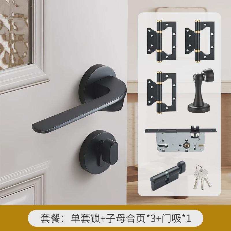 黄铜轻奢门锁家用卧室法式黄古美式静音房门锁具通用型金色门把手