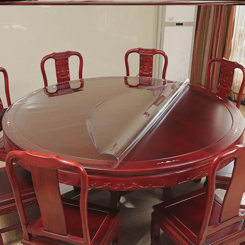 M204饭店餐馆2米双层带转盘圆形餐桌垫pvc软玻璃透明圆桌布桌面保