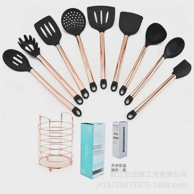 硅胶厨具套装镀金不粘锅烹饪密勺铲密铲捞篱粉抓密更刮刀汤勺
