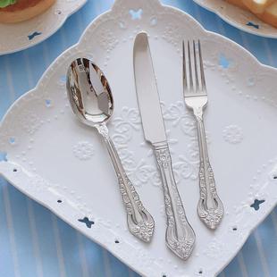宫廷雕花304不锈钢西餐具牛排刀叉勺复古镂空好看汤饭勺餐刀餐叉