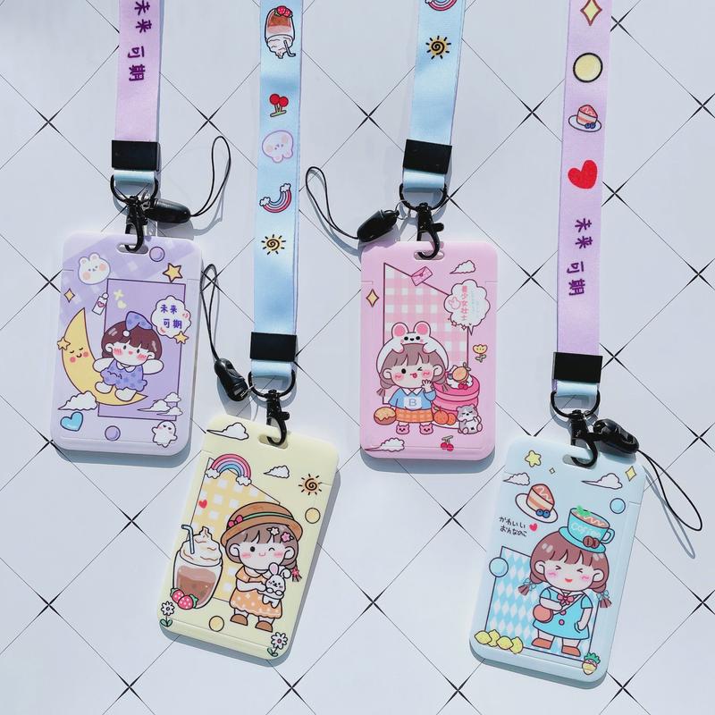 【20p盒装】可爱卡通推拉学生挂绳挂脖卡套卡套批发接送卡公交卡