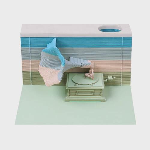留声机3d立体便签本乐器摆件纪念品便签纸展示创意礼品纸雕笔筒