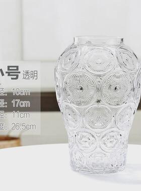 高级感花瓶浮雕玻璃花瓶创意大肚水晶插花客厅软装饰摆件复古