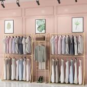 服装 店双层金属可调节衣帽架 店简约落地挂衣架橱窗展示中岛架童装