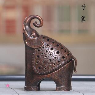 仿古铜合金檀香炉《子母象摆件盘香炉创意家用室内熏香炉吉祥》