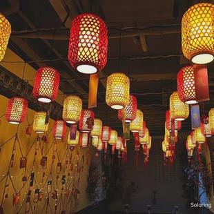 竹编油纸灯笼潮汕火锅店装饰灯笼港式茶餐厅手工复古中式灯笼吊灯