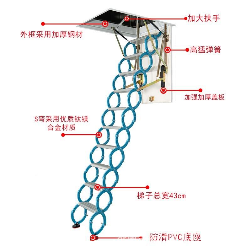 手动梯子加厚家用电动复式别墅升降隐形折叠收缩阁楼伸缩楼梯