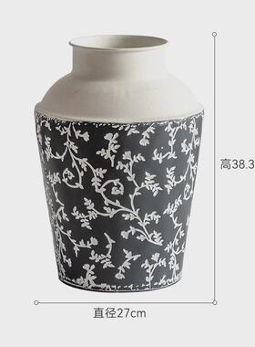 花店落地花瓶铁艺摆件新中式法式复古室内客厅玄关插干花装饰品