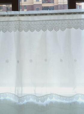 6b76纯白色双层纱帘半截窗帘短窗帘飘窗卧室小窗帘半帘短帘透光不