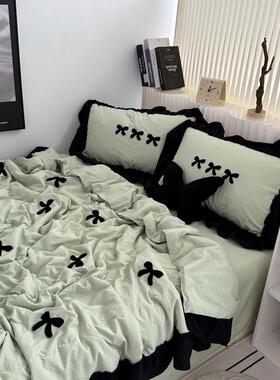 28N韩系少女黑色花边蝴蝶结夏凉被四件套夏季空调被三件套薄被芯