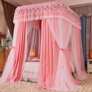 6buj新款u型导轨蚊帐加密三开门双层落地公主风遮光家用加粗防尘