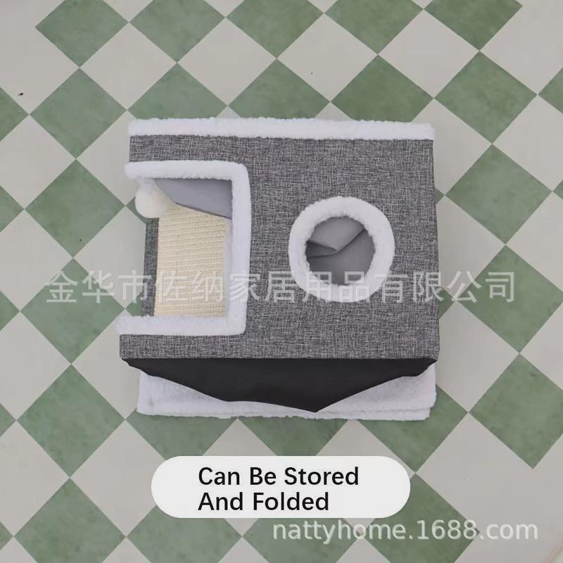 宠物双层猫窝别墅可收纳折叠剑麻猫别墅场景大号猫大房子跨境新品