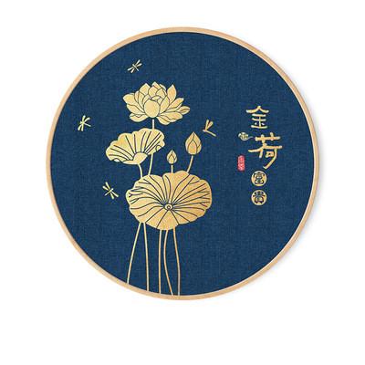新中式禅意卧室圆形装饰画客厅实木书房玄关走廊创意挂画餐厅壁画图片