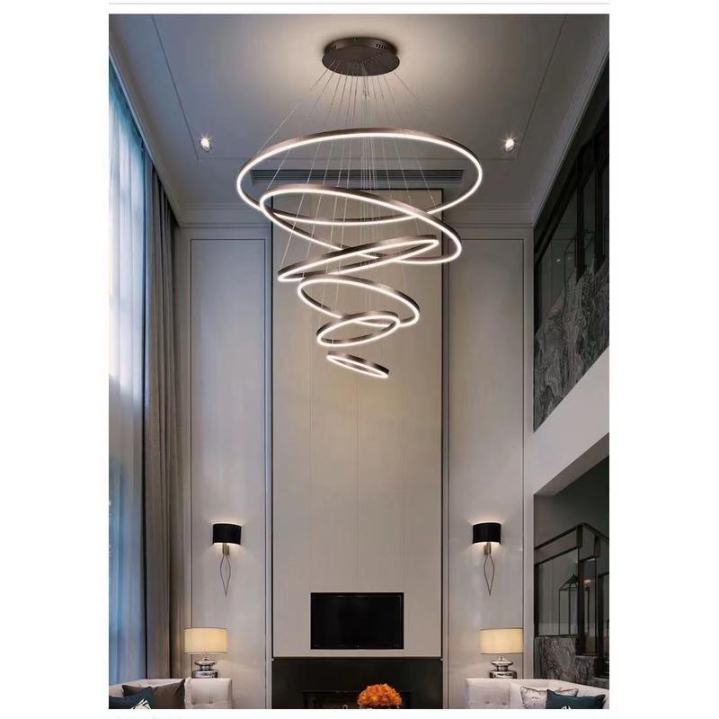 现代简约led客厅灯轻奢北欧圆环吧台餐厅卧室形复式楼别墅大吊灯