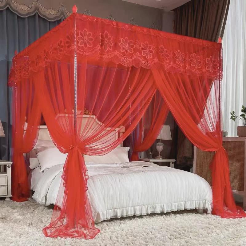 2023新款蚊帐结婚家用红色宫廷落地婚房床幔公主风单纹帐加密帐子
