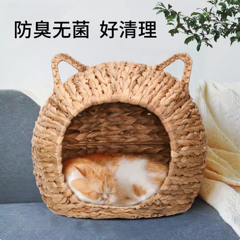 可猫窝天然藤叶猫床蒲草手工编织宠物屋藤编悬挂猫别墅四季通用